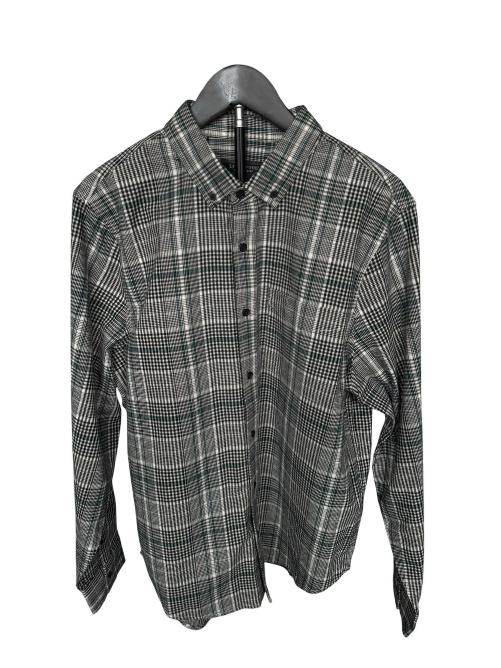 NWOT Liverpool Los Angeles Plaid Button Down Shirt Green Black White Medium